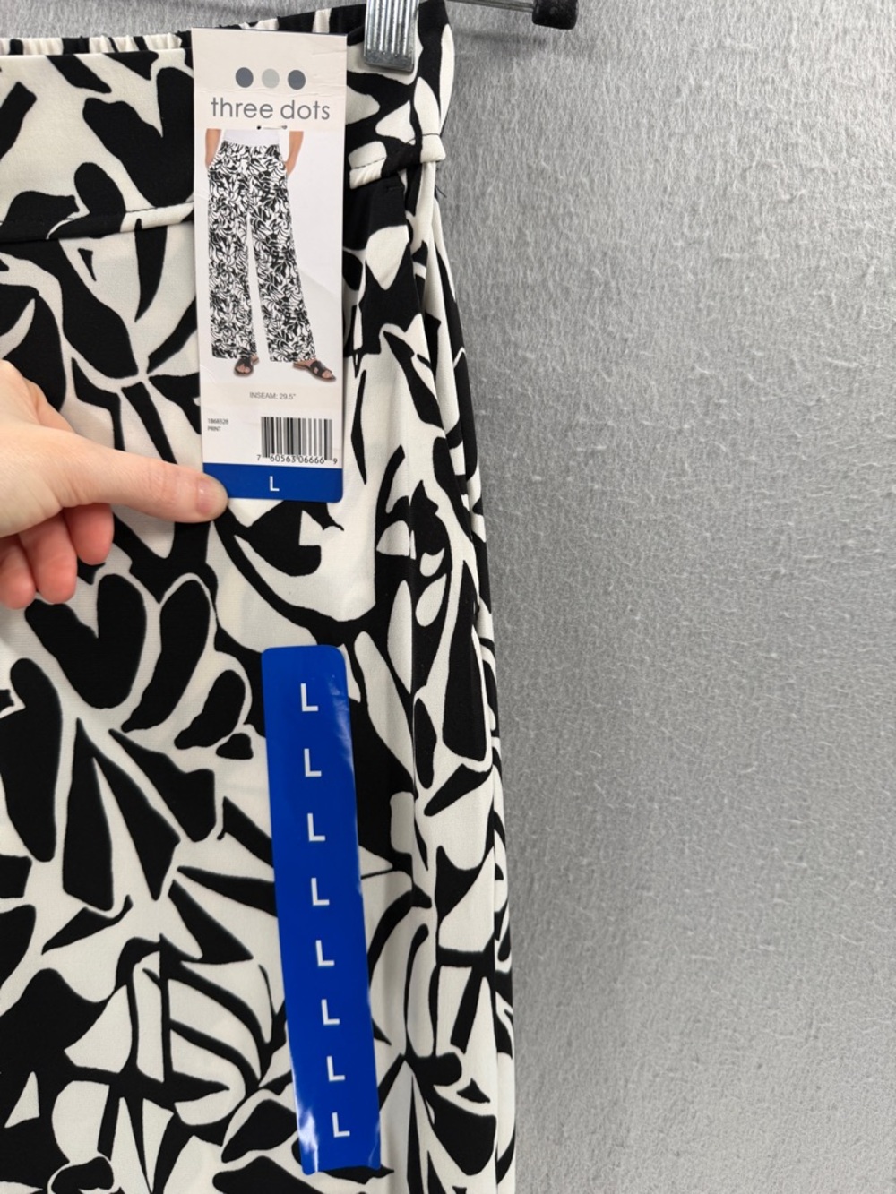 Three Dots Pants Womens L Black White Print Palazzo Resortwear Boho Comfy NWT - Picture 3 of 13